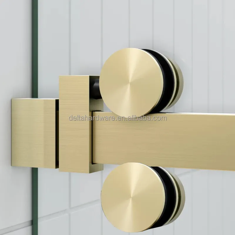 China Manufacturer frameless sliding shower door hardware glass fitting Gold Brushed satin brass Roller System