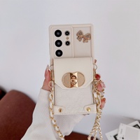 Coque de téléphone portable en silicone motif animal pour S23/S24/S25 Ultra avec chaîne papillon, protection 360°, entièrement faite à la main, Plus