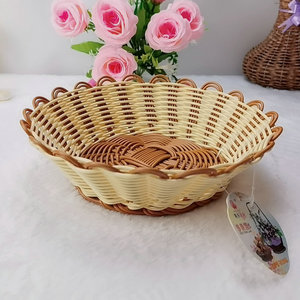 Handmade Imitation Rattan Woven <b>Basket</b> Round Fruit <b>Vegetable</b> <b>Storage</b> Food Container Lace <b>Basket</b> Platter - Product Image 4