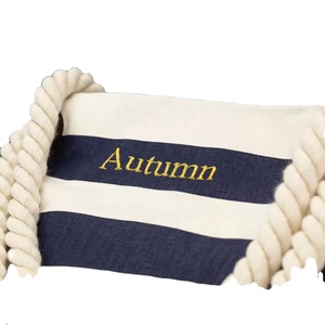 Sac de plage en toile surdimensionné personnalisé avec fermeture éclair, poignée en corde de couleur naturelle, logo brodé personnalisé, rayé - Product Image 2