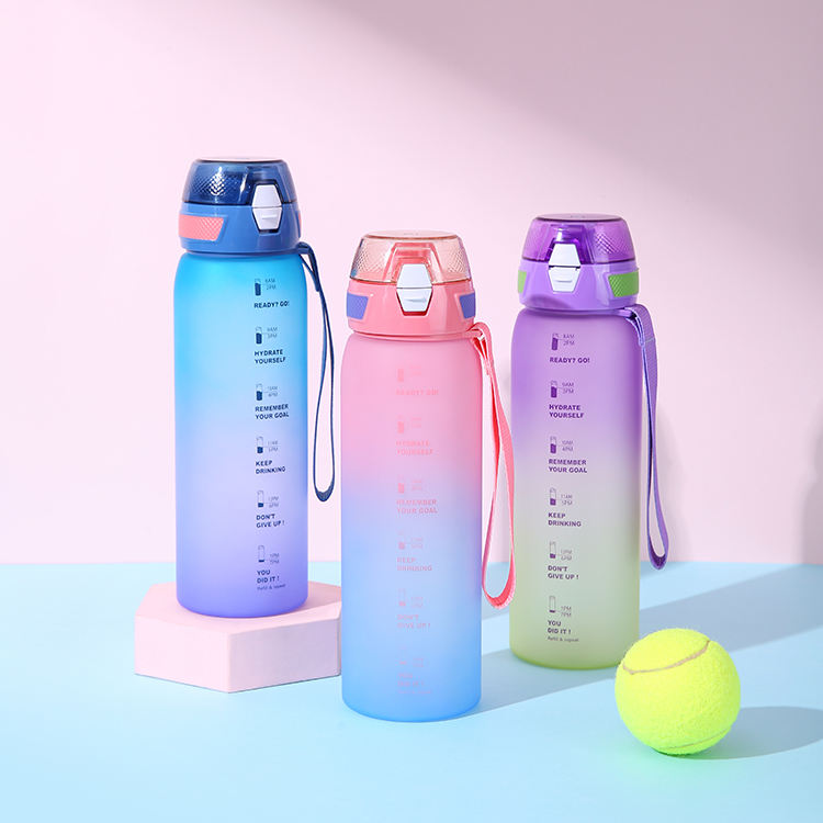 Pasokan pabrik botol air Hiking olahraga luar ruangan botol minum plastik  dengan penanda waktu