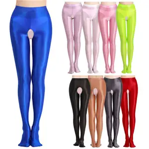 Collant lucidi senza cuciture lucidi giapponesi all'ingrosso collant lisci setosi calze Crotchless Sexy Leggings a vita alta