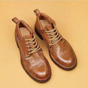 Luxurious High End Men's Ankle Waterproof Lace-Up Goodyear Welted Vintage Amish Work <b>Boots</b> with Rugged Leather Uppers - Product Image 1
