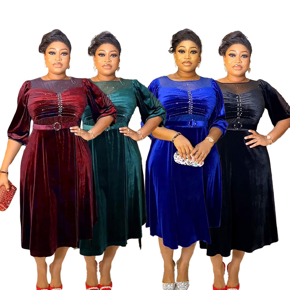 H & D Custom New Design African Women's Elegant Winter Banquet Dress Velvet  Maxi Dress