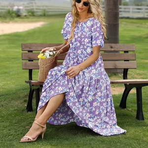 Abito Casual Casual bohémien floreale con tasche a manica corta lungo lungo estivo da spiaggia - Product Image 4