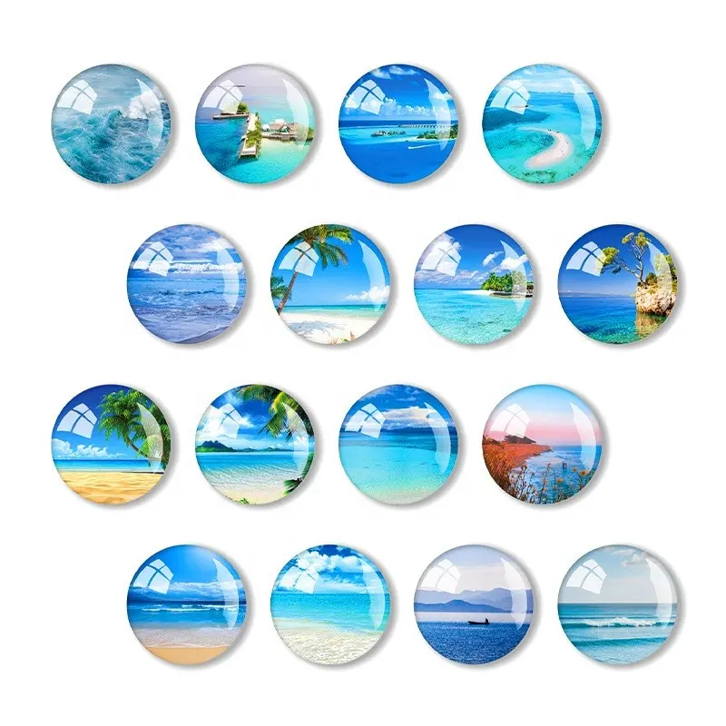 Kunden spezifische Wellen Strand ansicht Landschaften Kuppel Kristallglas Meer Kühlschrank Magnet Seaside Tourist Souvenir Kühlschrank mit Magneten