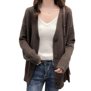 Suéter Cárdigan Moderno 2025 para Mujer, Casual, Corte Entallado, Cuello en V, Antipilling, Tejido de Poliéster/Algodón, Tallas Grandes - Product Image 2