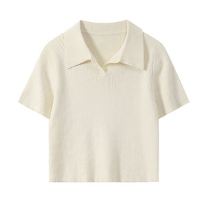 Polo con Top corto estampado de alta calidad para mujer, camiseta personalizada en blanco de Color sólido con logotipo bordado, camisa con cuello Polo para mujer - Product Image 4