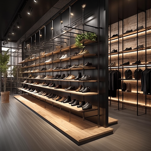 Vente en gros Nouveau type de présentoir à chaussures, support pour magasin, étagère à chaussures en bois personnalisée, étagère à chaussures rotative portable - Product Image 3