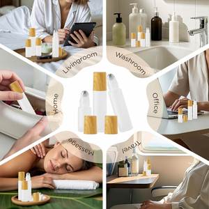 Mini 1ml 2ml 10ml Frosted Glass Roller for <b>Bottles</b> Essential Oils Transparent Cylindrical Roll Containers Wood Grain Cap Gold - Product Image 4