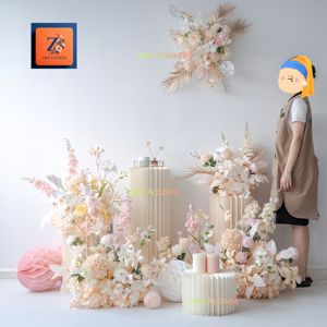 Şampanya fildişi krem için yapay çiçekler düğün için sahte çiçekler düzenleme kemer parti HomeBackdrop allık pembe düğün - Product Image 2