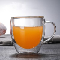 Tasses à café en verre à double paroi épaissi de haute qualité avec poignée, 250/350/450 ml, pour lait, thé, eau, tasses personnalisées