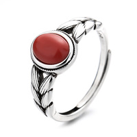 Bague réglable en cuivre style antique, agate rouge du Sud, motif épi de blé, design thaïlandais simple pour femme, idéale pour mariage, fête, anniversaire