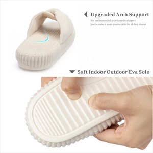 Logo personalizzato/colore della <span class=keywords><strong>donna</strong></span> Memory Foam in velluto a coste con fiocco pantofole da casa-sandali da camera da letto ortopedici antiscivolo per interni (ODM/OEM) - Product Image 4