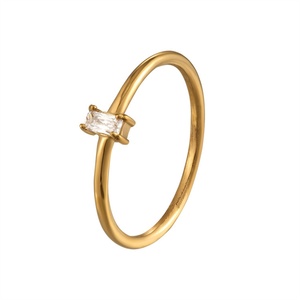 Classic square Gemstone <b>Crystal</b> Engagement Finger <b>Rings</b> Gold Stainless Steel <b>Ring</b> Women Jewelry - Product Image 4