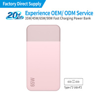Batería Externa Portátil con Logotipo Personalizado, 35 W, 45 W, 65 W, 10000 mAh, 20000 mAh, Excelente Paquete de Regalo, USBC PD, con Etiqueta Privada