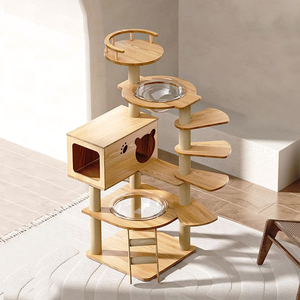 برج قطط فاخر وعصري وصديق للبيئة، كبير الحجم، مصنوع من الخشب والكرتون، مع عمود تسلق وخدش من السيزال، وبيت للقطط - Product Image 2