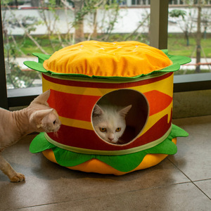 Unique Four Seasons Pet House <span class=keywords><strong>Burger</strong></span> Shape <span class=keywords><strong>Cat</strong></span> Cave Cama interior para mascotas - Product Image 4
