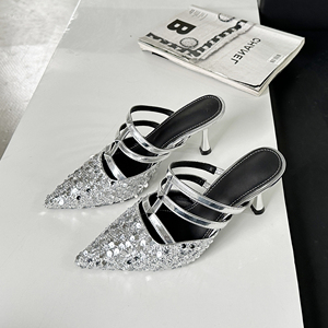 Sandalias de Moda 2024 en Oferta, Zapatos de Tacón Puntiagudos con Lentejuelas, Tacones Altos de 8.5 cm, Hipermercado - Product Image 3