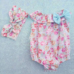 Ensembles de vêtements deux pièces pour bébés : Bandeaux colorés et barboteuses imprimées pour dropshipping - Product Image 1