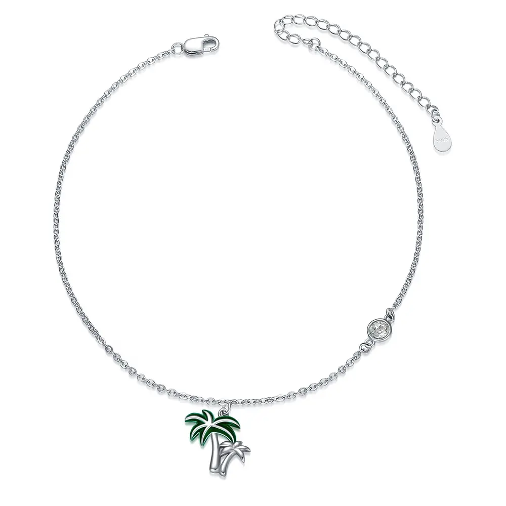 925 Sterling Silver Jewelry Palm Tree Anklets Adjustable Foot Beach Ankle Bracelets