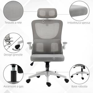 Chaise de bureau ergonomique réglable en hauteur avec appui-tête, 60x59x114-122 cm, gris - Product Image 6