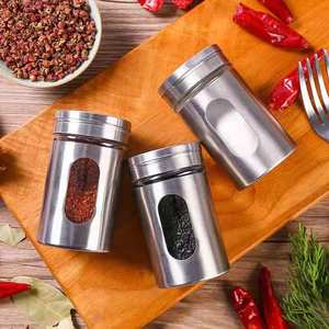 Stainless Steel Cover 80ml Round Glass Condiment Seasoning Bottle Glass Spice Jar with Stainless Salt Shaker