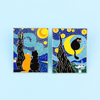 Pin Bros Unisex Lucu Van Gogh Hitam untuk Bros Enamel Lunak Berlapis 3D dari Paduan Seng, Aksesoris Perhiasan Imut untuk Pakaian, Tas, dan Kerah