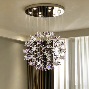<span class=keywords><strong>Lustre</strong></span> LED Moderne de Luxe à Fleurs Violettes <span class=keywords><strong>en</strong></span> Cristal, Taille Moyenne, avec Commande Vocale, Garantie 2 Ans, Idéal Salon, Installation Facile - Product Image 3