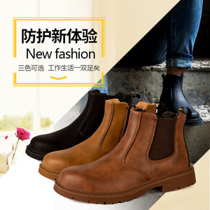 Men Safety Shoes Steel Toe Rubber Sole Anti Slip Construction Work Boots Medium Tube Sleeve Closure Khaki Black - Product Image 5