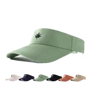 Factory Direct Custom Sunflower Embroidery Logo Cotton Sun Visor Hats UV Protection Topless Women Summer Sport Empty Top Has