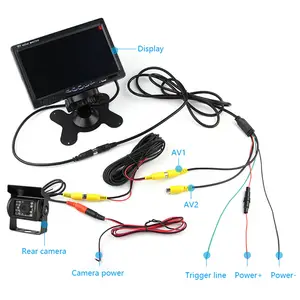 7 Inch Wired Car Monitor TFT LCD Rear View Camera 2 Track Rear Camera Monitor For Truck Bus Parking Rear View System