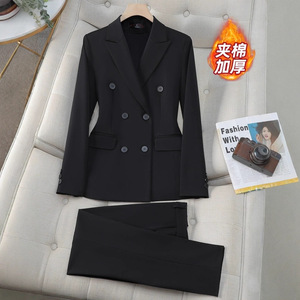 Black Padded Blazer Women Detachable Thickened Winter Coat Business Commute Interview Casual Outerwear - Product Image 3