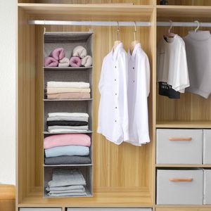 <b>Hanging</b> Closet Organizer 6-Shelf Collapsible Dark Gray Clothing Storage <b>For</b> Bedroom <b>Hook</b> Type Polyester - Product Image 3
