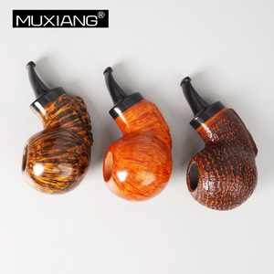 Muxiang Handcrafted Solid Wood Tobacco Pipe Bent Type Apple Shape Fragrant Briar With Burl Bark For Men Smoking - Product Image 1