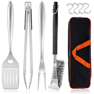 Juego de herramientas para barbacoa personalizado, accesorios para parrilla, cepillo de limpieza para asar, espátula con mango de madera, pinzas con caja de regalo - Product Image 1