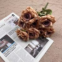 9 Tête Rose Rose Rose Bouquet De Fleurs En Soie Fleur Artificielle Pour La Décoration De La Maison De Mariage