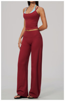 Ensemble de yoga brossé 2 pièces pour femme, color block, débardeur rembourré style licou, haut effet deux pièces, leggings taille haute, séchage rapide, vente en gros