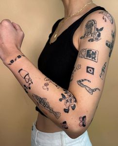 Waterproof Small Black Line Temporary Tattoo Stickers Minimalist Cowboy <b>Bow</b> Butterfly Evil Eye Tattoos for Women Men <b>body</b> - Product Image 4