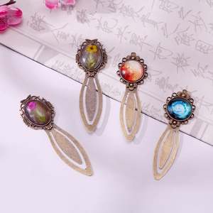 Flor seca creativa de Gypsophila, marcapáginas de Metal con forma trasera, suministros culturales y creativos, Clip de libro, marcapáginas de cristal Retro/ - Product Image 6