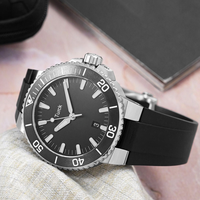 Montre-bracelet automatique mécanique pour homme Turck, boîtier en acier inoxydable, verre saphir, bracelet en caoutchouc, aiguilles, résistante à l'eau