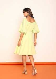 Mini-robe vert lime à manches bouffantes, robe décontractée pour femme, en tissu léger, coupe confortable, silhouette ludique - Product Image 6