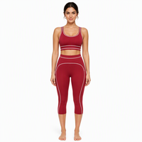Conjunto Deportivo de Dos Piezas: Leggings Capri y Top Deportivo, Cintura Alta, Relleno Extraíble, Escote Redondo, Color Sólido, Transpirable, Ribete Blanco 3D, para Yoga y Gimnasio, OEM ODM
