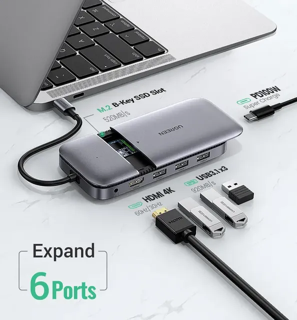 UGREEN USB C HUB Type C 3.1 to M.2 B-Key HDTV 4K 60Hz 10Gbps M.2 SSD Case USB C HUB Splitter