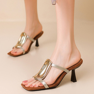 Big Size 48 Women Front Big Decor Low Heels Stiletto Sandals Summer Open Toe Wide Fit Shoes Dress on Mules <b>Pumps</b> - Product Image 2