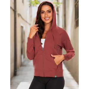 Sudadera con capucha de viscosa de bambú ligera con cremallera completa para mujer, con bolsillo, top informal de manga larga, ropa de dormir personalizada para mujer - Product Image 4