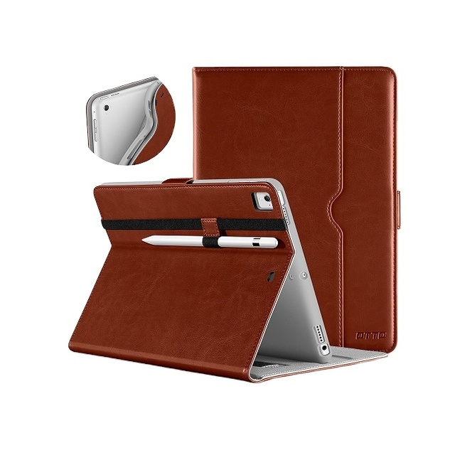 For iPad 9.7 Inch 5th/6th Generation 2018/2017 Case with Apple Pencil Holder, Premium Leather Folio Stand Cover Case