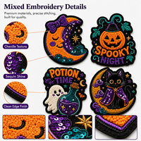 Lot de patchs thermocollants personnalisés brodés en chenille et sequins pour Halloween : Citrouille, Fantôme, Chat, Potion – Badges pour vestes, sacs, packs cadeaux, vente en gros