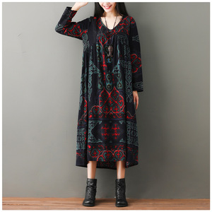 Di Fabbrica di alta Qualità Donna Allentato Vestito A Maniche Lunghe <span class=keywords><strong>Lungo</strong></span> Stile Etnico <span class=keywords><strong>Abito</strong></span> di Lino - Product Image 2