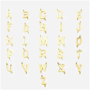 Wholesale Fashion Jewelry A-z 14k Gold Filled Initial Alphabet Letter Dual connector Charm Pendant Design